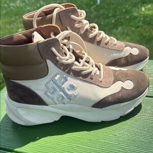 Tory Burch Tan and Cream High-Top Sneakers